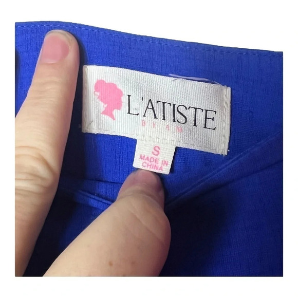 1381. L’ATISTE BY AMY HIGH WAIST WIDE LEG PANTS BRIGHT ROYAL BLUE IN COLOR SMALL - Picture 5 of 9